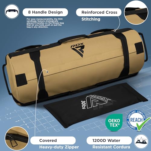 RDX Sandbag for Fitness Weights Training, Unfilled Power Bags with Handles, 5-200 LBs Adjustable Weighted Slam Bag for Strength Powerlifting Running Heavy Workout Home Gym Exercise, Sold AS UNFILLED - Image 2