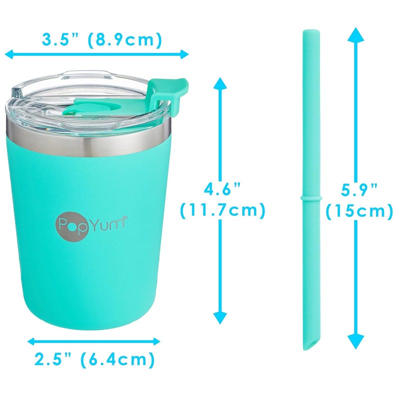 PopYum 9oz Insulated Stainless Steel Kids Cups with Lid and Straw 2Pack Blue Green stackable sippy baby child toddler tumbler double wall vacuum leak proof - Image 2