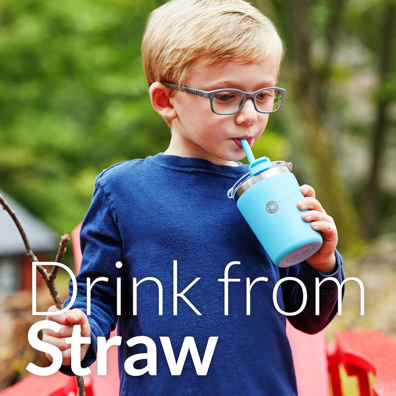 PopYum 9oz Insulated Stainless Steel Kids Cups with Lid and Straw 2Pack Blue Green stackable sippy baby child toddler tumbler double wall vacuum leak proof - Image 3