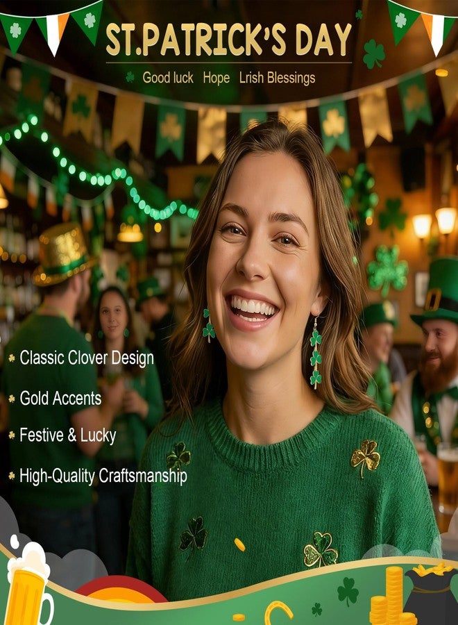 Joyline St. Patrick's Day Earrings for Women Irish Shamrock Acrylic Dangle Earrings Green Clover Accessories Good Luck Hoop Earrings (Dark Green) - Image 4