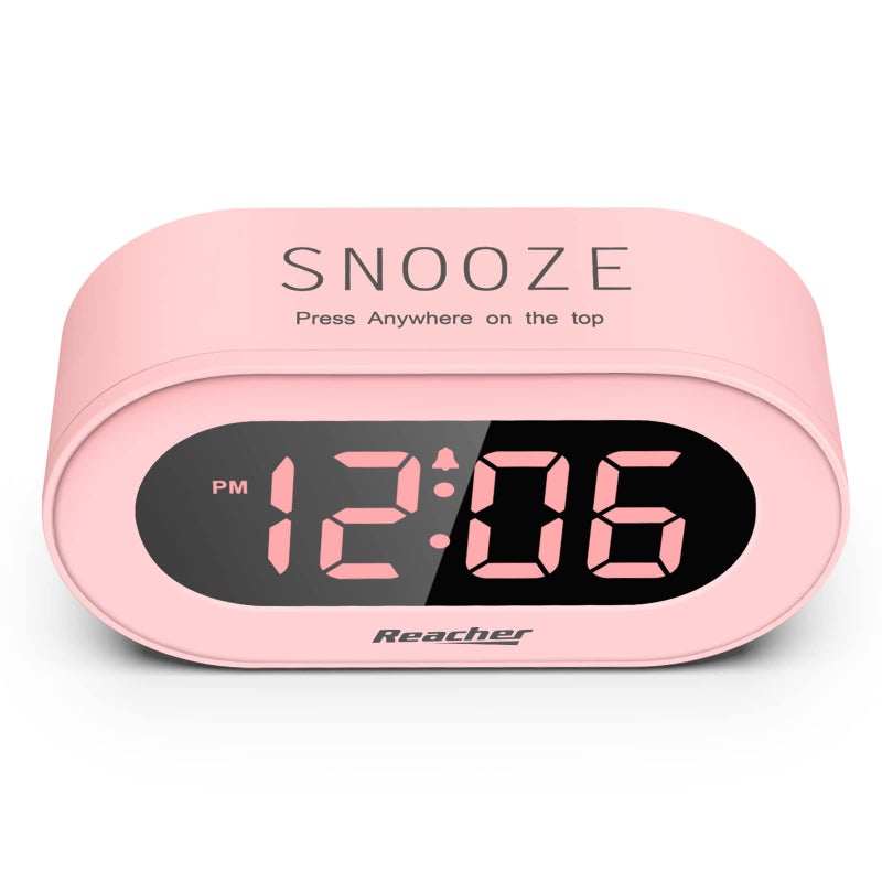 REACHER Pink Girls Alarm Clock for Kids Bedroom, Dimmable LED Digital Display, Outlet Powered, Adjustable Volume, Simple to Use, Snooze, Small Size for Bedside, Desk, Toddler - Image 3