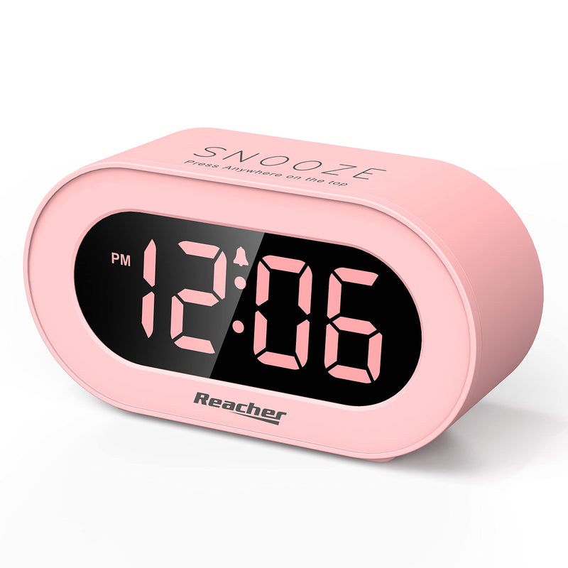 REACHER Pink Girls Alarm Clock for Kids Bedroom, Dimmable LED Digital Display, Outlet Powered, Adjustable Volume, Simple to Use, Snooze, Small Size for Bedside, Desk, Toddler - Image 1