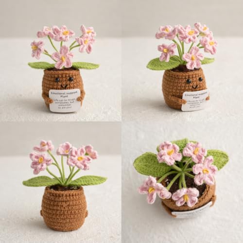 Vendola 12CM Height Valentine’s Day Emotional Support Crochet Flower Plant, Handmade Cute Desk Decor with Positive Message, Aesthetic Gift for Home, Office, Loved Ones & Couples & Car (Baby Pink) - Image 2