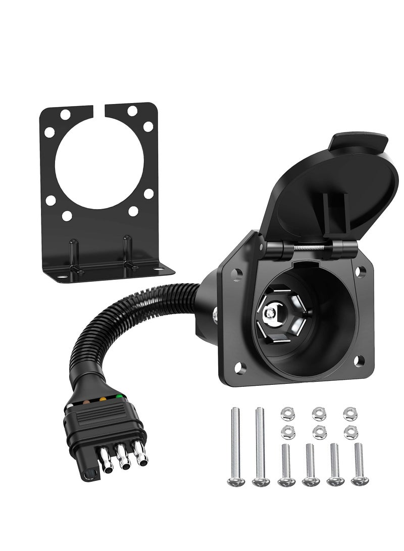 SYOSI 4 Way to 7 Way RV Round Blade Trailer Adapter Wiring Plug Connector with Mounting Bracket for Towing Solutions - Image 1