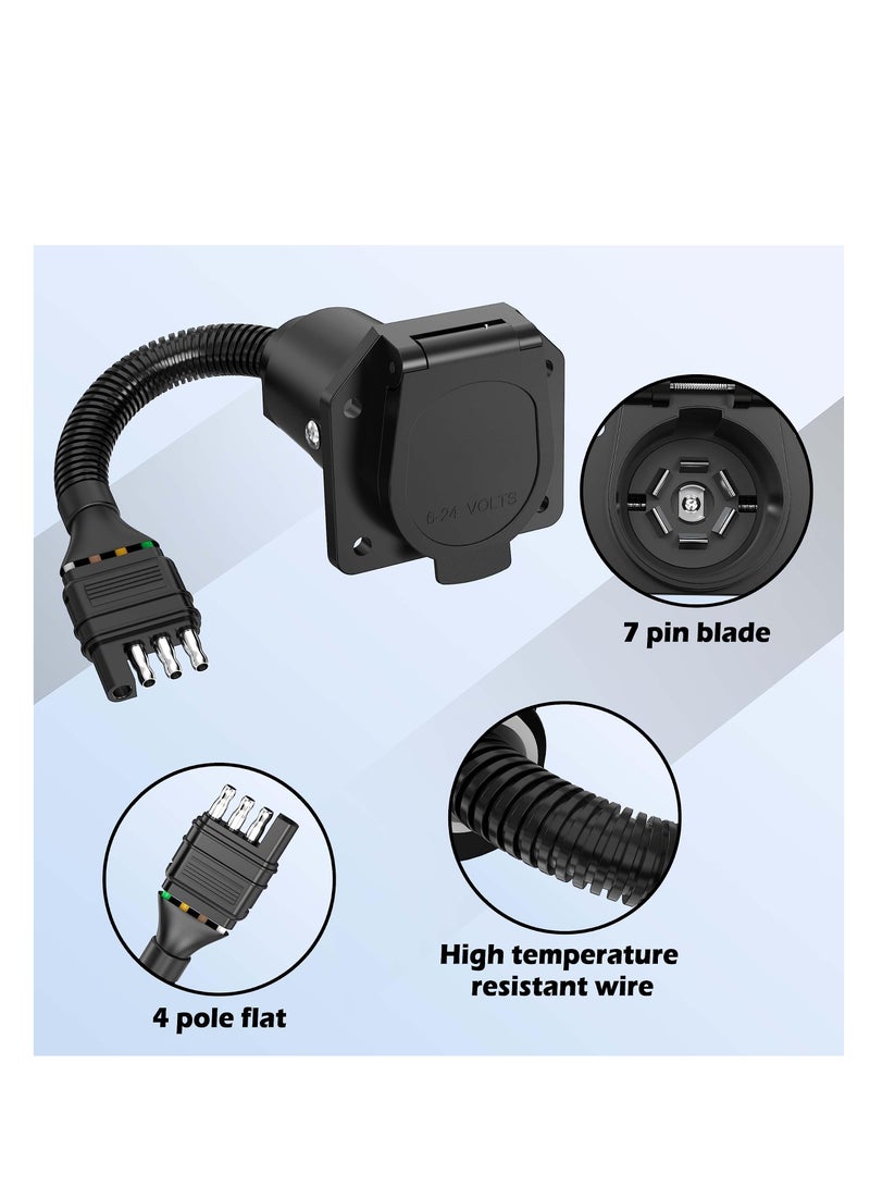 SYOSI 4 Way to 7 Way RV Round Blade Trailer Adapter Wiring Plug Connector with Mounting Bracket for Towing Solutions - Image 2