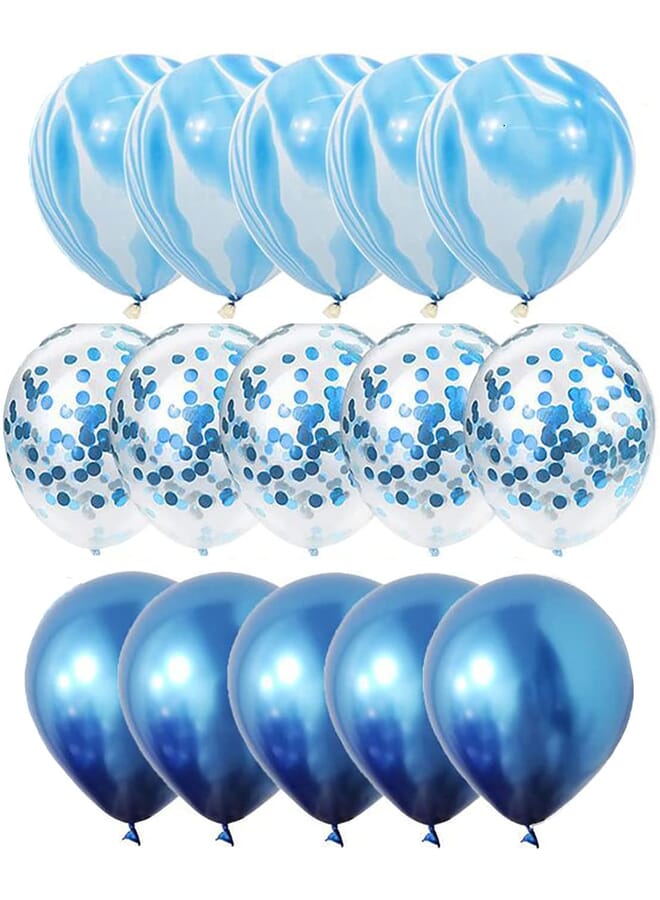 Party Time 15 Pieces Set Chrome Latex Confetti Balloons 12 Inches For Birthday Party | Wedding Decoration Anniversary Bridal And Baby Shower Blue - Image 2