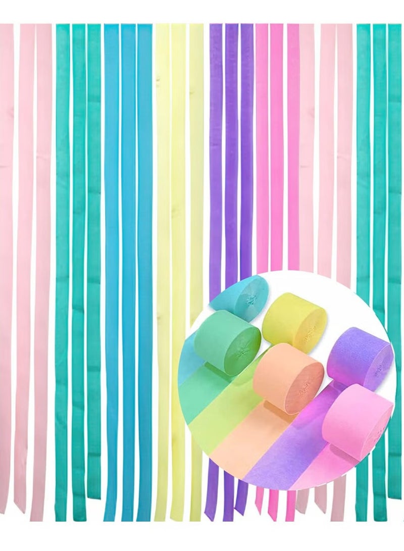 إيليلي Crepe Paper Streamers Pastel Colors 6 Rolls Purple Pink Yellow Mint Blue 25m for Birthday Weddings Baby Shower Party Decorations and Backdrop Everyday Use - Image 2