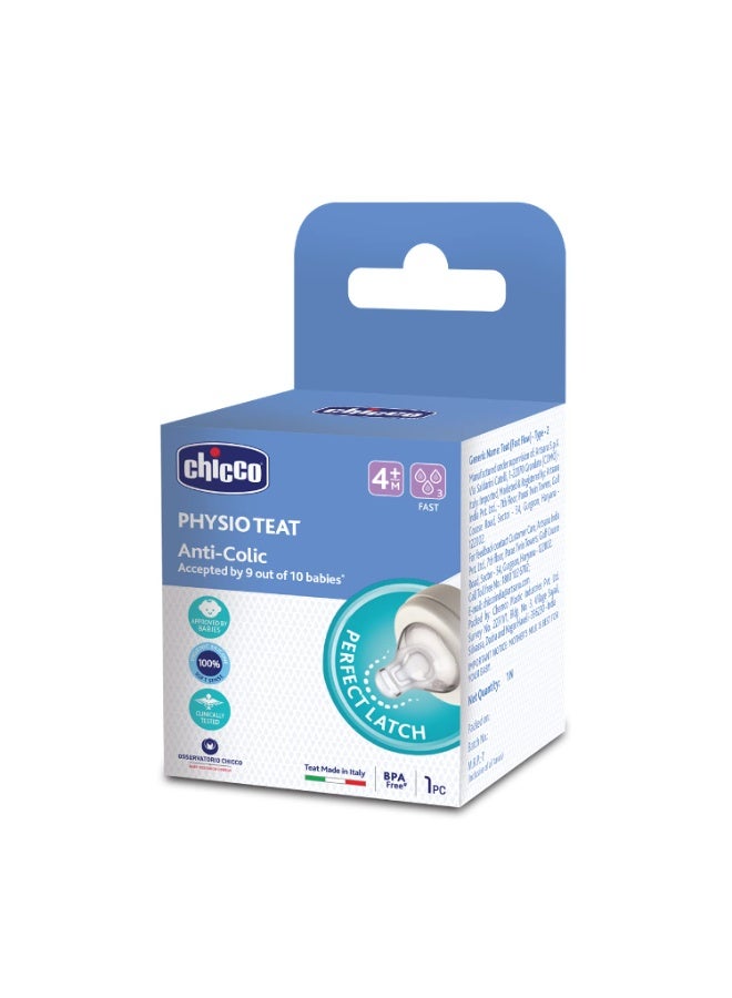 Chicco Teat Perfect 5 with Anti-Colic Effect, Nipple for Wide Neck Feeding Bottles, Fast Flow, for Babies 4m+, White - Image 1