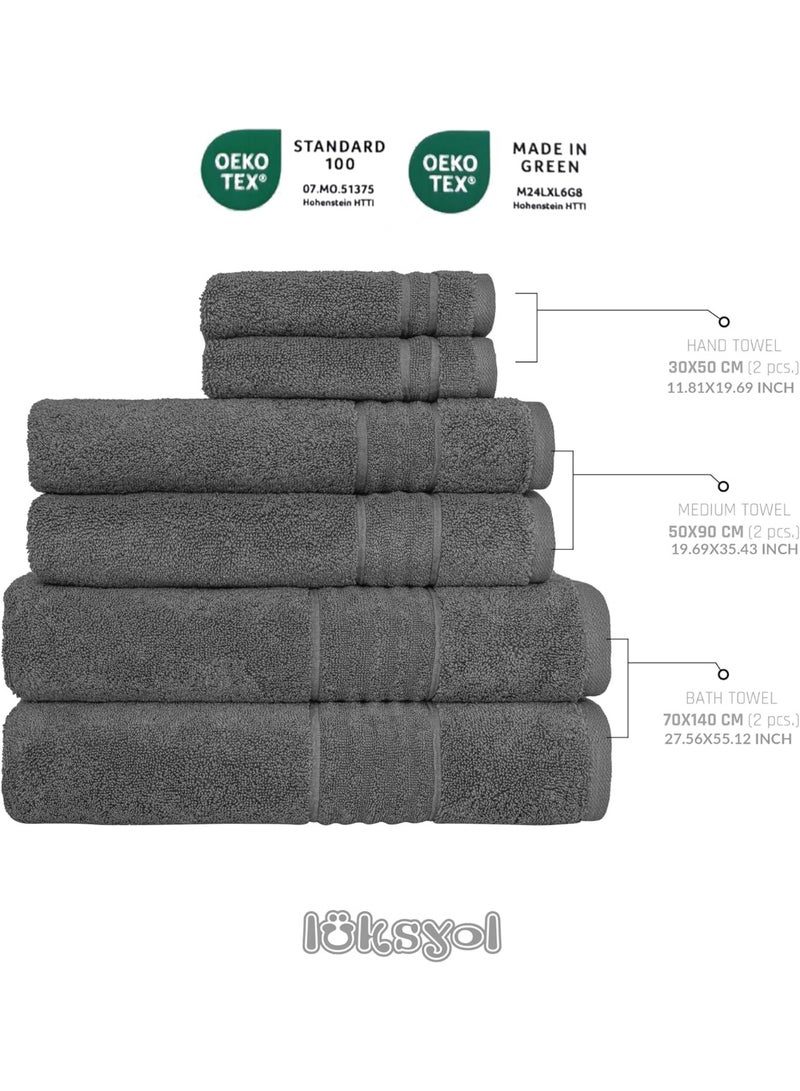 لوكسيول طقم مناشف فاخرة من لوكسيول - 100٪ قطن تركي نقي - وزن 600 GSM - ناعم جداً وذو امتصاص عالي - طقم 6 قطع (2 منشفة حمام 140×70، 2 منشفة يد 50×90، 2 منشفة وجه 50×30) - جودة فندقية فاخرة ومناسبة للمنتجعات - تصميم أنيق وعصري - معتمد من أوكو-تكس (صنع بطريقة مستدامة ومعيار 100) - رمادي - منشفة مثالية للاستخدام اليومي أو لضيوفك أو للهدايا - ناعمة على البشرة ولا تتلاشى ألوانها مع الغسيل - قابلة للغسل بالغسالة وتدوم طويلاً - فخامة ملموسة في كل مرة تستخدمها فيها - طقم مناشف عملي وأنيق يناسب المنزل أو السفر أو النادي الصحي - مناشف لوكسيول مصممة لتجمع بين الجودة العالية والأناقة - Image 3