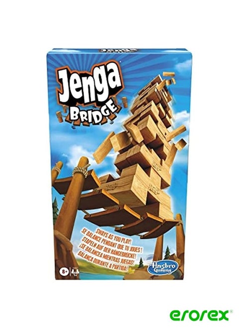 Jenga Bridge Wooden Block Stacking Tumbling Tower Game for Kids Ages 8 and Up, 1 or More Players