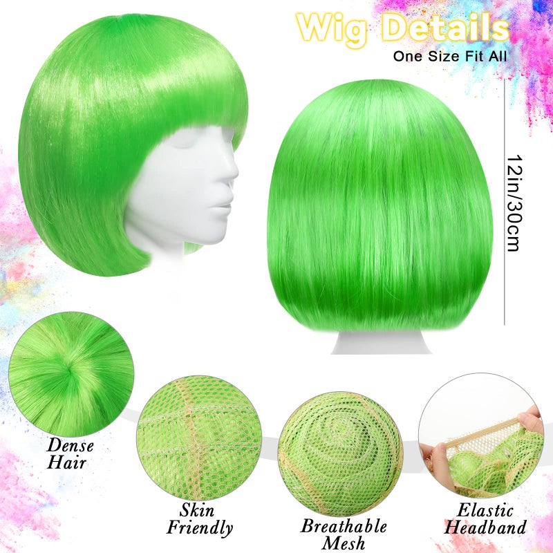 MTLEE 16 Sets Party Wigs and Sunglass Set Colorful Neon Short Bob Wig Hair Hairpieces for Bachelorette Cosplay Favor Supplies(Multi-color) - Image 4