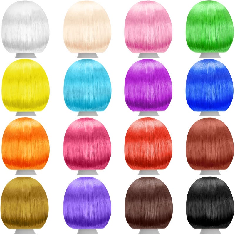 MTLEE 16 Sets Party Wigs and Sunglass Set Colorful Neon Short Bob Wig Hair Hairpieces for Bachelorette Cosplay Favor Supplies(Multi-color) - Image 2