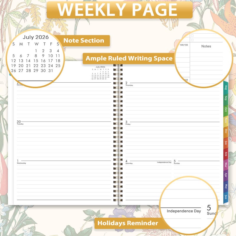 Lortarl Planner 2026-2027 - 2026-2027 Planner Weekly and Monthly from Jul. 2026 - Jun. 2027, Academic Planners with Colorful Tabs and Inner Pocket, 8.5" x 11" - Image 5