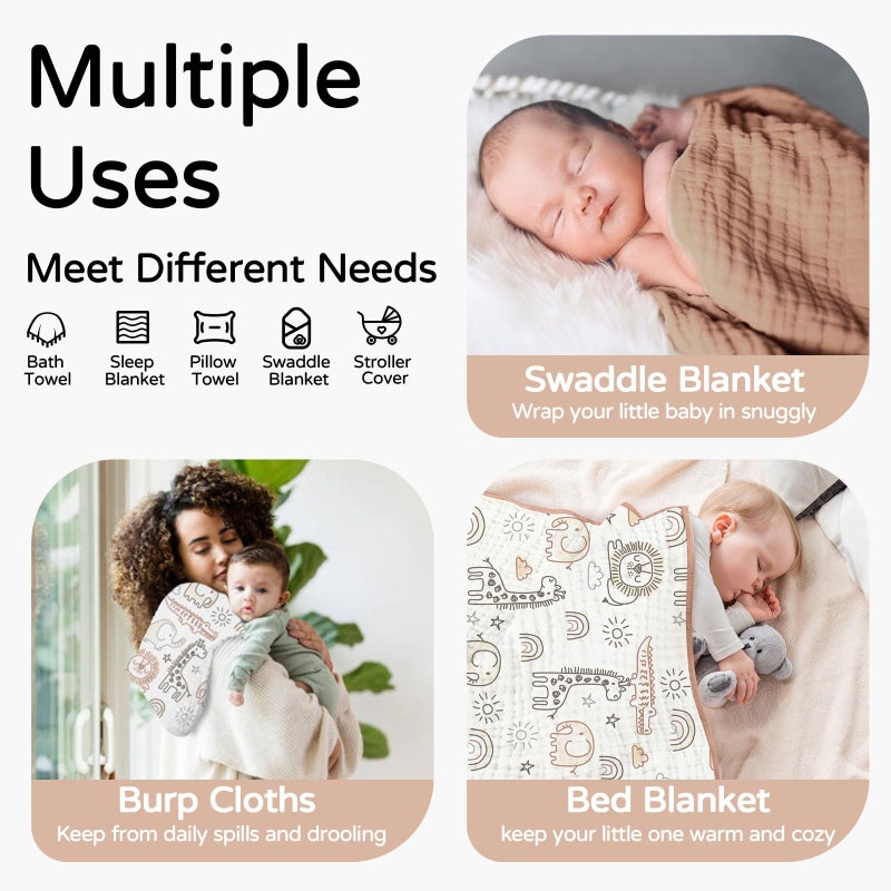 Yoofoss Hooded Baby Towels for Newborn 2 Pack 100% Muslin Organic Cotton Baby Bath Towel with Hood for Babies, Infant, Toddler and Kids, 32x32Inch, Soft and Absorbent Newborn Essential, Giraffe - Image 4