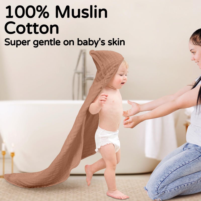 Yoofoss Hooded Baby Towels for Newborn 2 Pack 100% Muslin Organic Cotton Baby Bath Towel with Hood for Babies, Infant, Toddler and Kids, 32x32Inch, Soft and Absorbent Newborn Essential, Giraffe - Image 2