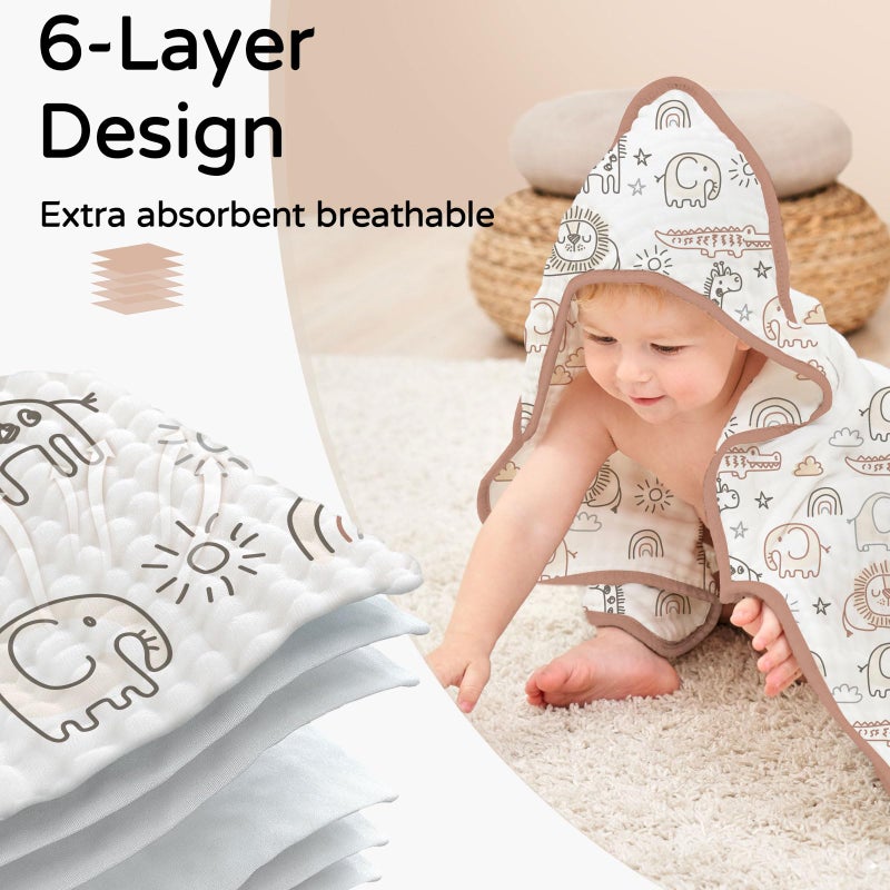 Yoofoss Hooded Baby Towels for Newborn 2 Pack 100% Muslin Organic Cotton Baby Bath Towel with Hood for Babies, Infant, Toddler and Kids, 32x32Inch, Soft and Absorbent Newborn Essential, Giraffe - Image 3