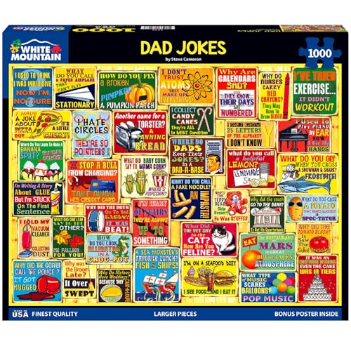 White Mountain 1000 Piece Puzzle Fun Collage Jigsaw Puzzles Gift for Adults Family and Grandparents - Dad Jokes - Image 1