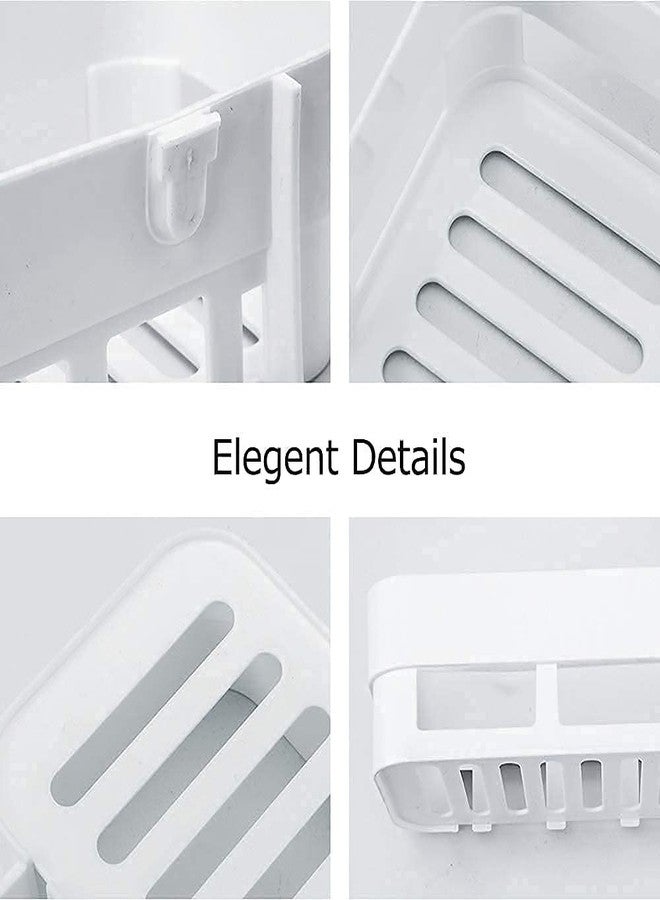 KASHIVAL Bathroom Shelf Wall Mount, No Drill Space ABS Plastic Rack with Hooks for Shampoo Holder, Kitchen Storage Organizer, Multipurpose Rectangular Shelves (ABS Plastic, 2) - Image 4