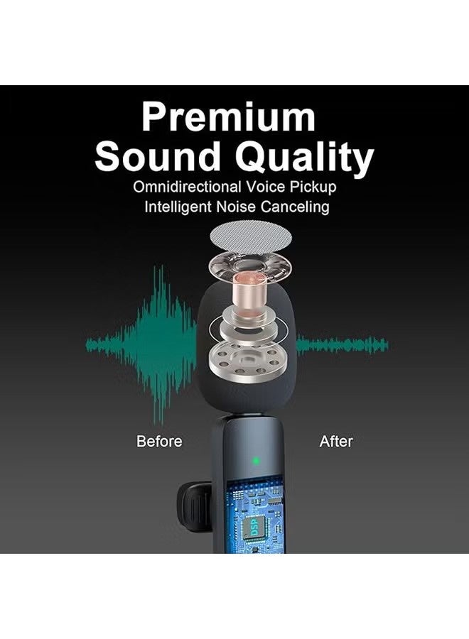إكس ليفيل ميكروفون لافاليير لاسلكي لأجهزة iPhone والهواتف من النوع C، ميكروفون لاسلكي سهل التوصيل والتشغيل مزود بميكروفونين لهواتف Android وiPhone بمنفذ USB-C، تسجيل الفيديو - المقابلات - مدونة الفيديو - المزامنة التلقائية وتقليل الضوضاء - Image 3