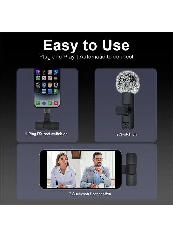 إكس ليفيل ميكروفون لافاليير لاسلكي لأجهزة iPhone والهواتف من النوع C، ميكروفون لاسلكي سهل التوصيل والتشغيل مزود بميكروفونين لهواتف Android وiPhone بمنفذ USB-C، تسجيل الفيديو - المقابلات - مدونة الفيديو - المزامنة التلقائية وتقليل الضوضاء - Image 2