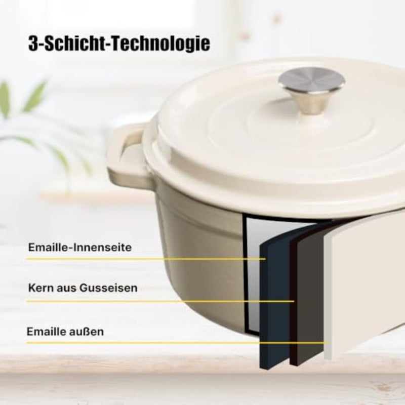 Cast Iron Casserole Pot - Enamelled Cast Iron Pot with Lid and Wide Handles for Kitchen, Baking, Stewing, Known for Longevity and Durability, Capacity 3.5 L, White - Image 5