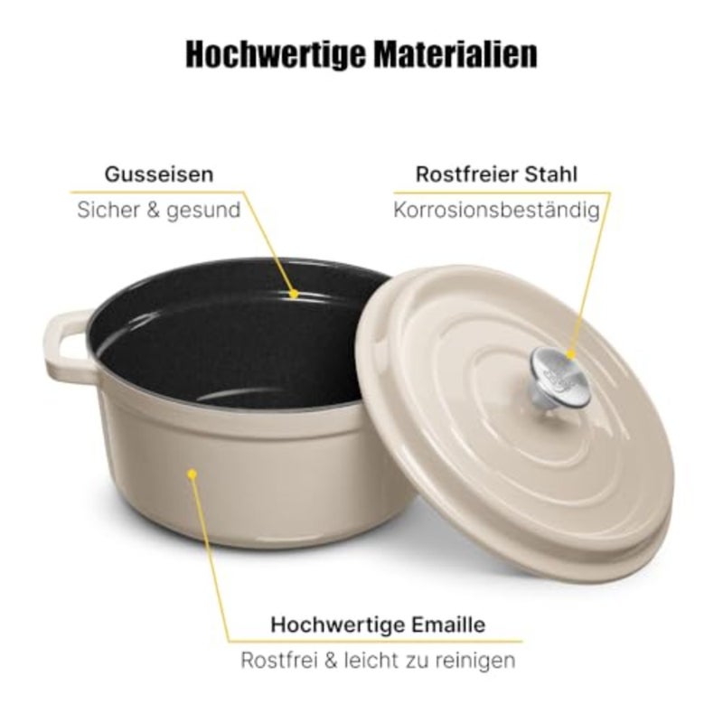 Cast Iron Casserole Pot - Enamelled Cast Iron Pot with Lid and Wide Handles for Kitchen, Baking, Stewing, Known for Longevity and Durability, Capacity 3.5 L, White - Image 3