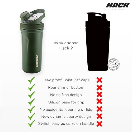 Hack Athletics Premium Stainless Steel Insulated Shaker Bottles for Gym, Protein Shaker, Pre Workout Bottle, Water Bottle for Men and Women, BPA Free Material 100% Leakproof | 709ML (Green) - Image 5