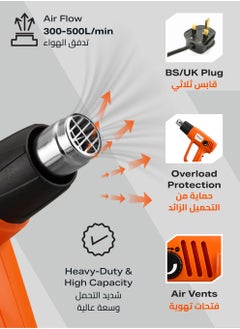 LAWAZIM Heavy Duty Heat Gun 2000W Hot Air Gun Kit Variable Temperature Control with 2-Temp Settings 4 Nozzles（350℃- 600℃）with Overload Protection for Crafts, Shrinking PVC, Stripping Paint, 4-Piece Nozzles  - Image 5