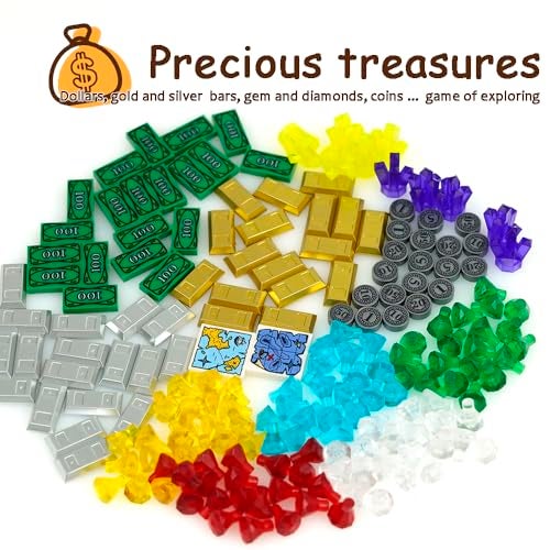 Pamvava Money Treasure Chest Bank Pirate Ships Friends City Accessories Building Block Maps Dollar Jewel Gems Diamonds Gold Bar Coins Bricks Pieces Crystals Bill Cash Parts Sets - Image 5