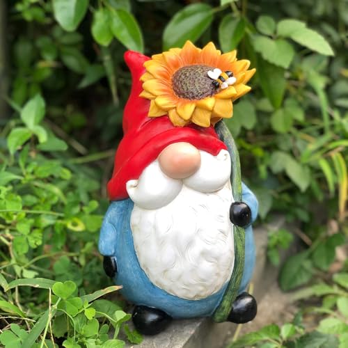 TZSSP Outdoor Garden Gnome Statue Statuary with Yellow Sunflower for Patio,Lawn,Garden Decoration - Image 2