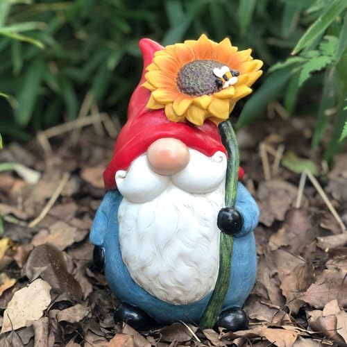 TZSSP Outdoor Garden Gnome Statue Statuary with Yellow Sunflower for Patio,Lawn,Garden Decoration - Image 3