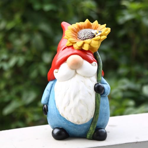 TZSSP Outdoor Garden Gnome Statue Statuary with Yellow Sunflower for Patio,Lawn,Garden Decoration - Image 4