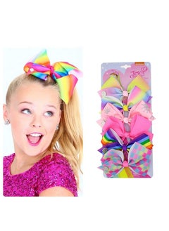 JoJo Siwa Hair Bows Clips 6 Pieces/Set Siwa Rainbow Printed Knot Ribbon Bow For Girls Handmade Boutique Hair Clip Children Hair Accessories (B)  - Image 2