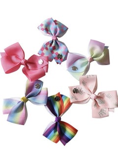 JoJo Siwa Hair Bows Clips 6 Pieces/Set Siwa Rainbow Printed Knot Ribbon Bow For Girls Handmade Boutique Hair Clip Children Hair Accessories (B)  - Image 3