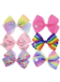 JoJo Siwa Hair Bows Clips 6 Pieces/Set Siwa Rainbow Printed Knot Ribbon Bow For Girls Handmade Boutique Hair Clip Children Hair Accessories (B)  - Image 4