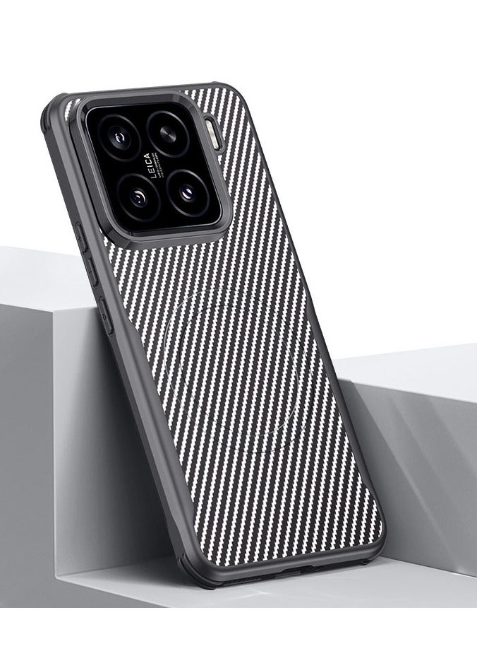 غطاء رقيق جدًا متوافق مع شاومي 15 برو - 【متوافق مع ماج-سيف】 نسيج ألياف كربونية حول الكاميرا، مقاوم لبصمات الأصابع وحماية من الصدمات