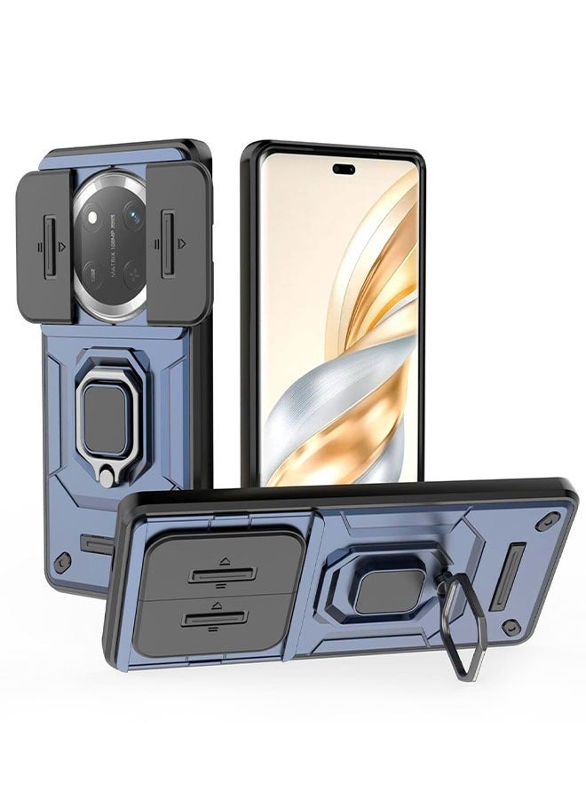 FLABOX Case for Honor X9c 5G (Hon X60 PRO 5G )  Case, Slide Lens Camera Protection [Built-in Kickstand] Magnetic Metal Ring Holder Heavy Duty TPU+PC Shockproof Phone Case (Blue) - Image 1