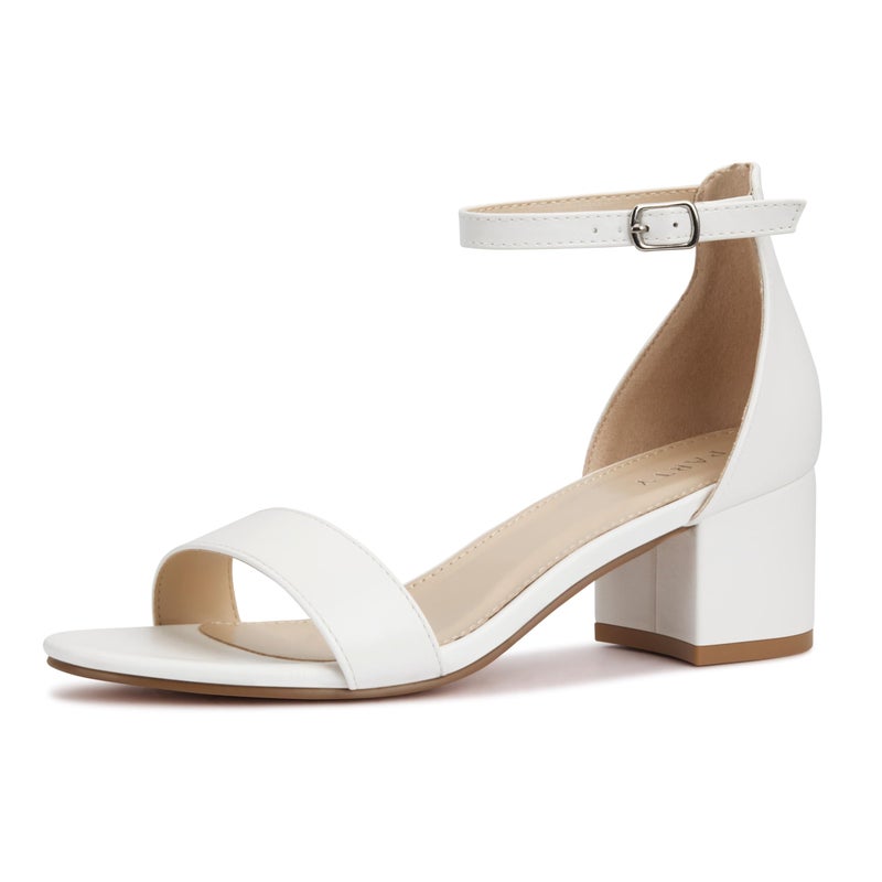 PARTY Women's Open Toe Ankle Strap Low Block Chunky Heels Sandals, White Pu B, 9 - Image 1