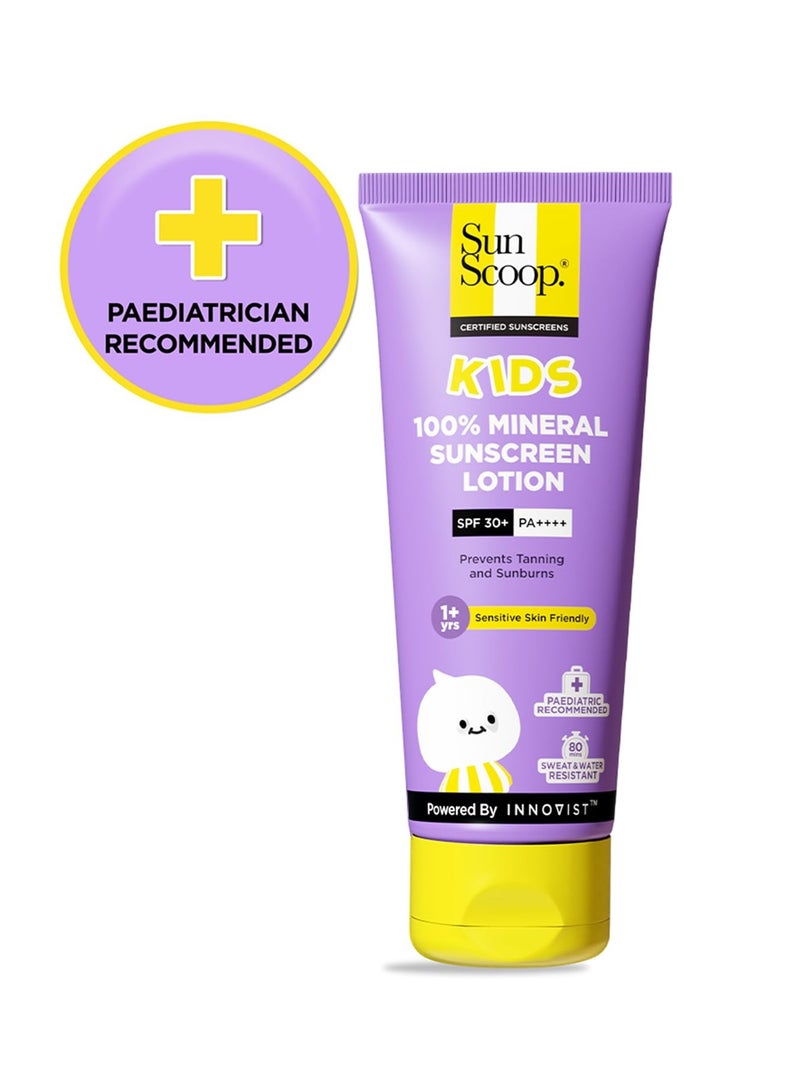 SunScoop kids 100 percent mineral sunscreen lotion spf 30 plus pa plus plus plus plus paediatrician recommended prevents tanning and sunburn sweat and water resistant safe for sensitive skin for 1 plus years 75gm - Image 2