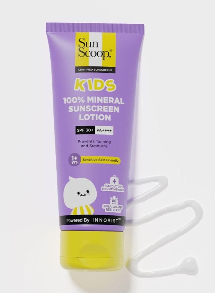 SunScoop kids 100 percent mineral sunscreen lotion spf 30 plus pa plus plus plus plus paediatrician recommended prevents tanning and sunburn sweat and water resistant safe for sensitive skin for 1 plus years 75gm - Image 1