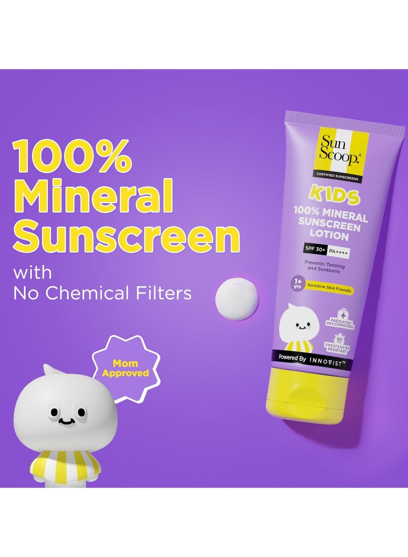 SunScoop kids 100 percent mineral sunscreen lotion spf 30 plus pa plus plus plus plus paediatrician recommended prevents tanning and sunburn sweat and water resistant safe for sensitive skin for 1 plus years 75gm - Image 3