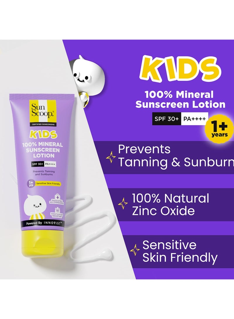 SunScoop kids 100 percent mineral sunscreen lotion spf 30 plus pa plus plus plus plus paediatrician recommended prevents tanning and sunburn sweat and water resistant safe for sensitive skin for 1 plus years 75gm - Image 4