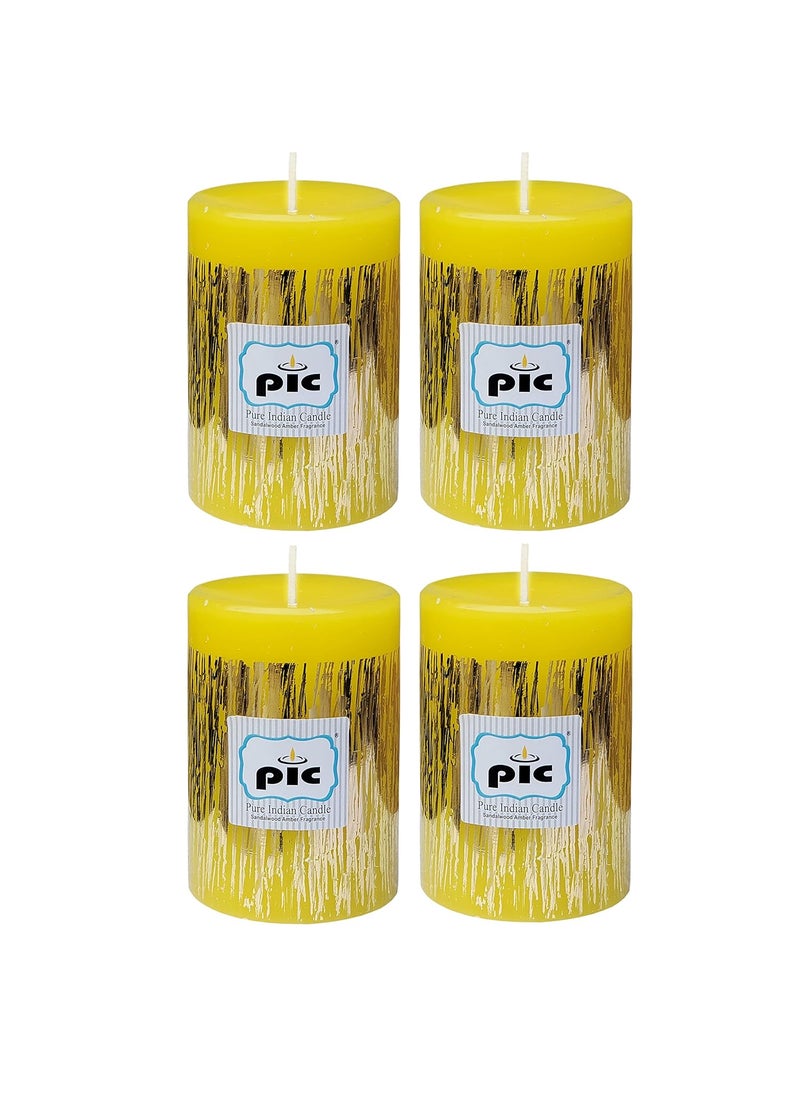 PIC PIC Pure Indian Candle Handmade Sandalwood Amber Scented Decorative Wax Pillar Candle (Pack of 4 Pcs.) PICPC42338  - Image 1