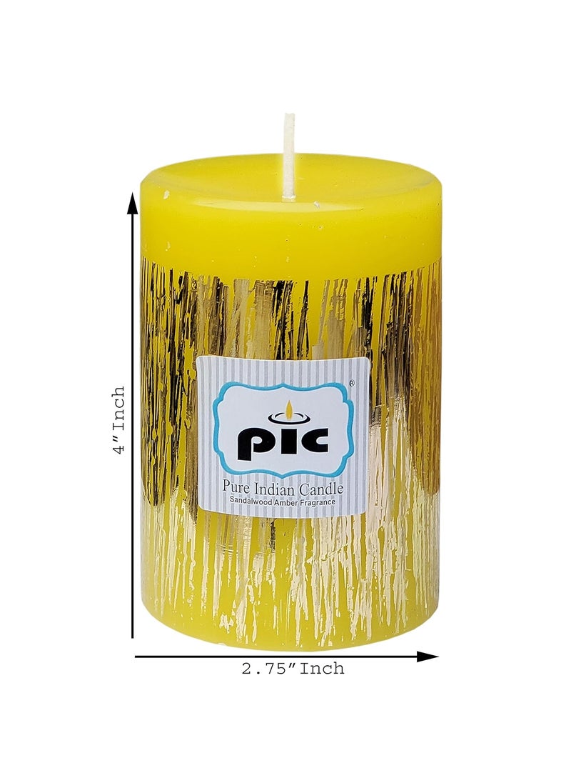 PIC PIC Pure Indian Candle Handmade Sandalwood Amber Scented Decorative Wax Pillar Candle (Pack of 4 Pcs.) PICPC42338  - Image 2