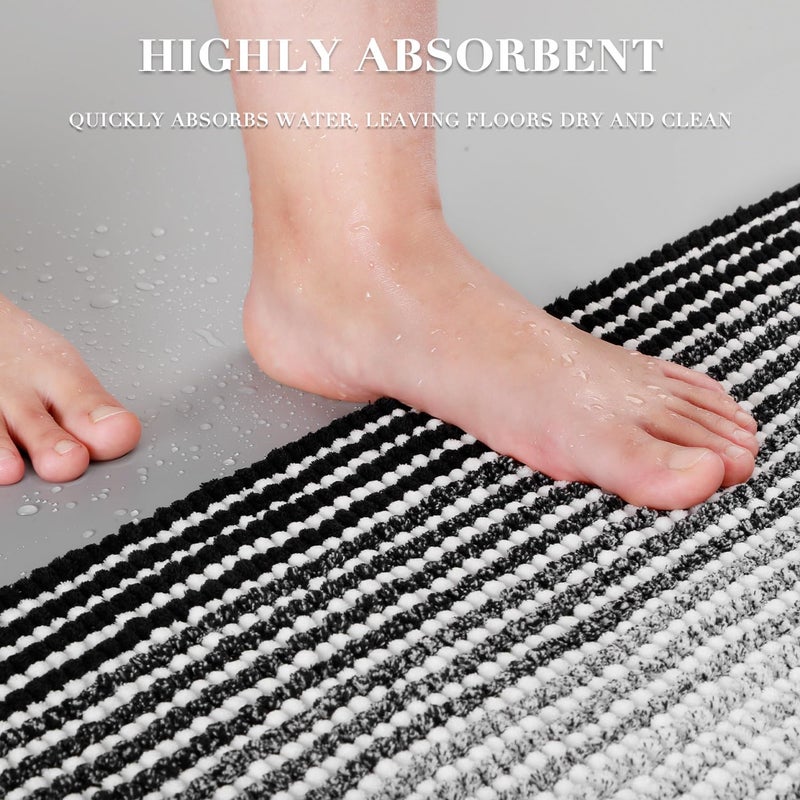 BSICPRO Bathroom Rugs and Mats Sets, 2 Piece Thick Absorbent Chenille Bath Mat Rug Set Non Slip, Soft Shaggy Bath Room Floor Mats for Bathroom, Machine Washable (Black, 20" x 60" Plus 20" x 32") - Image 5