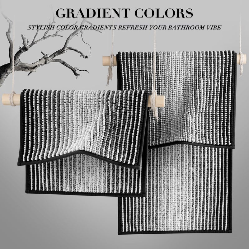 BSICPRO Bathroom Rugs and Mats Sets, 2 Piece Thick Absorbent Chenille Bath Mat Rug Set Non Slip, Soft Shaggy Bath Room Floor Mats for Bathroom, Machine Washable (Black, 20" x 60" Plus 20" x 32") - Image 4