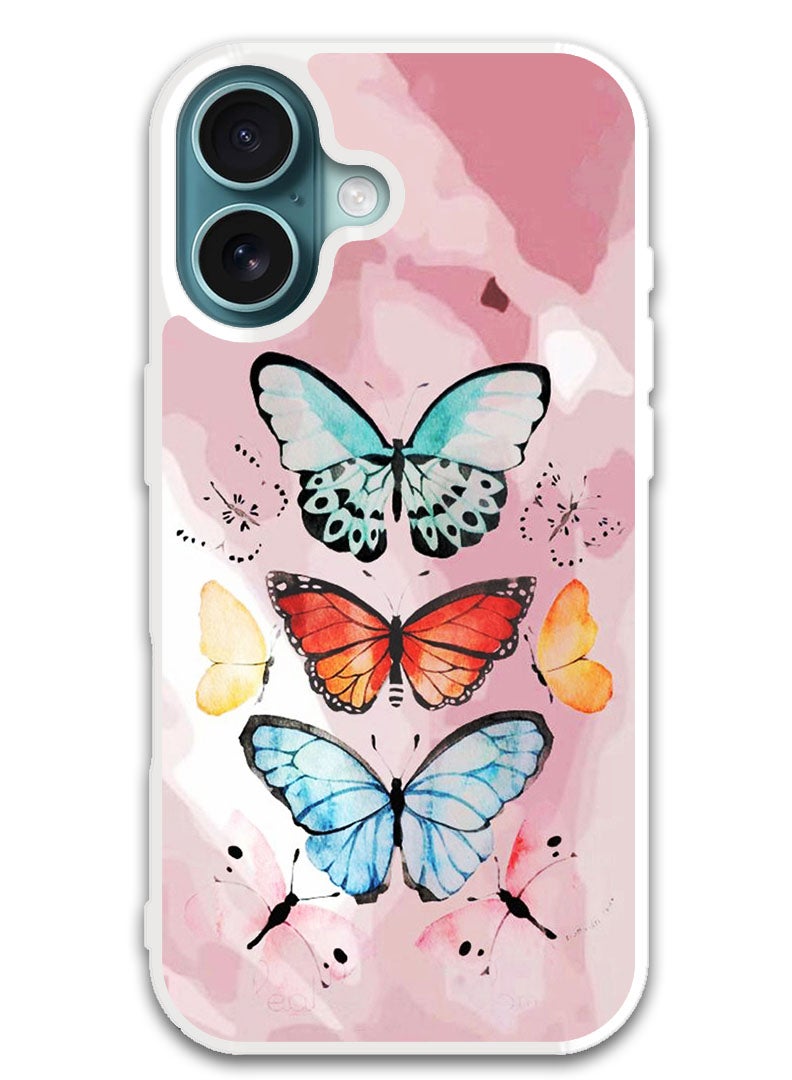 Theodor Protective Case Cover For APPLE IPHONE 16 Butterflies (2) (White Bumper) - Image 1