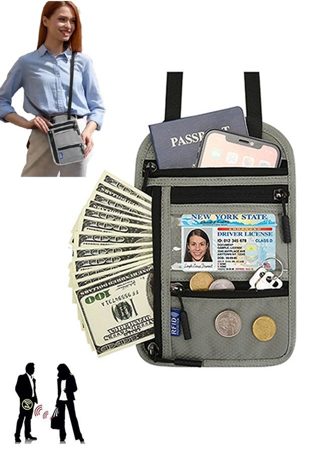 Beauenty Neck Strap Travel Wallet Family Travel Passport Holder Zipper Men Crossbody Bag Multipurpose Shoulder Bag RFID Blocking Waterproof Adjustable for Travel Work Cycling  - Image 1