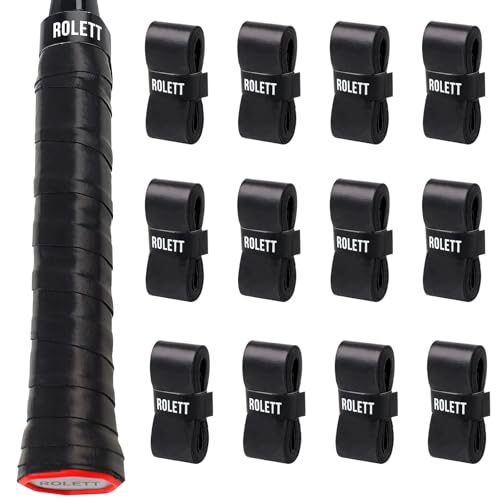 Rolett 12 Pack Tennis Racket Grip Tape, Precut Anti Slip Tennis Grip Tape, Absorbent and Dry Feel Tennis/Pickleball/Badminton Grips Overgrip Tape, Highly Comfortable Overgrip Tennis Racket Tape - Image 1