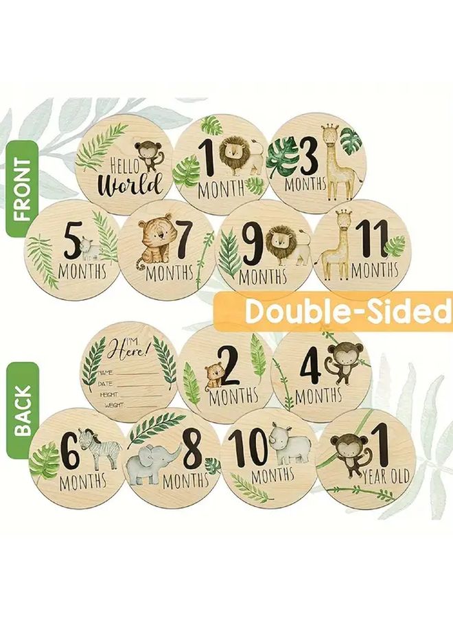 7 Wooden Monthly Milestone Cards for Baby First Year Growth Photography Set - Image 2